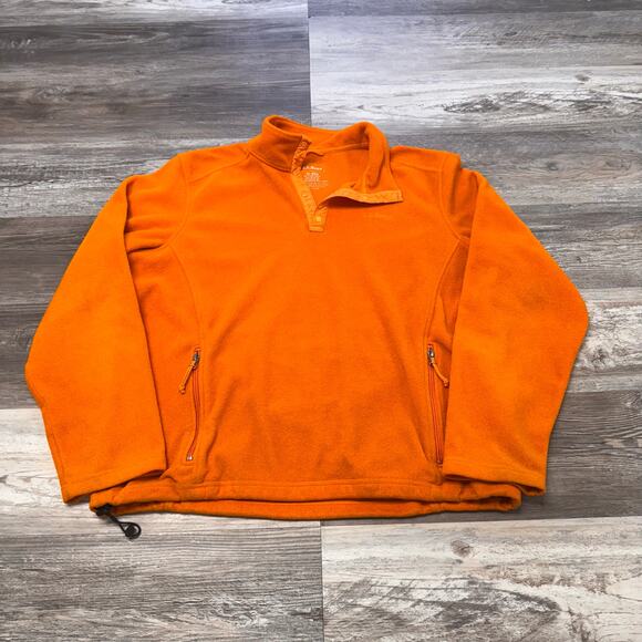 LL Bean Orange Men XL Regular Zipper Pocket Quarter Snap Fleece Polartec Jacket - Picture 2 of 10